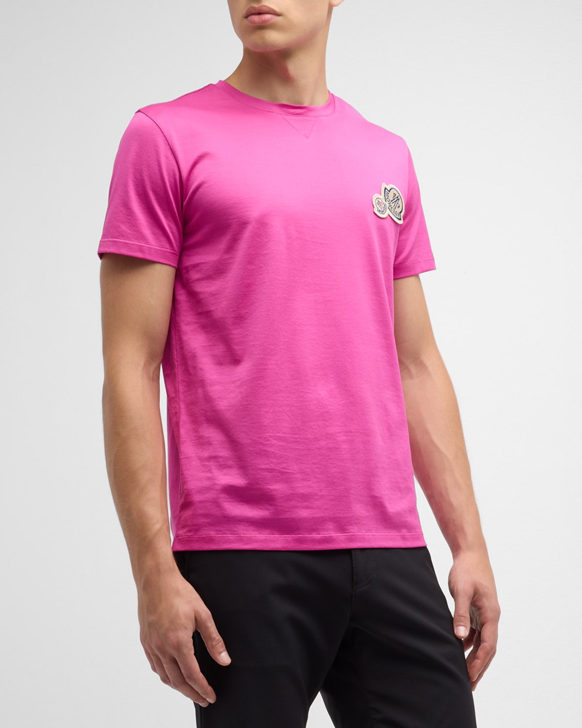Moncler Men's Double Logo Cotton Jersey T-shirt In Dark Pink