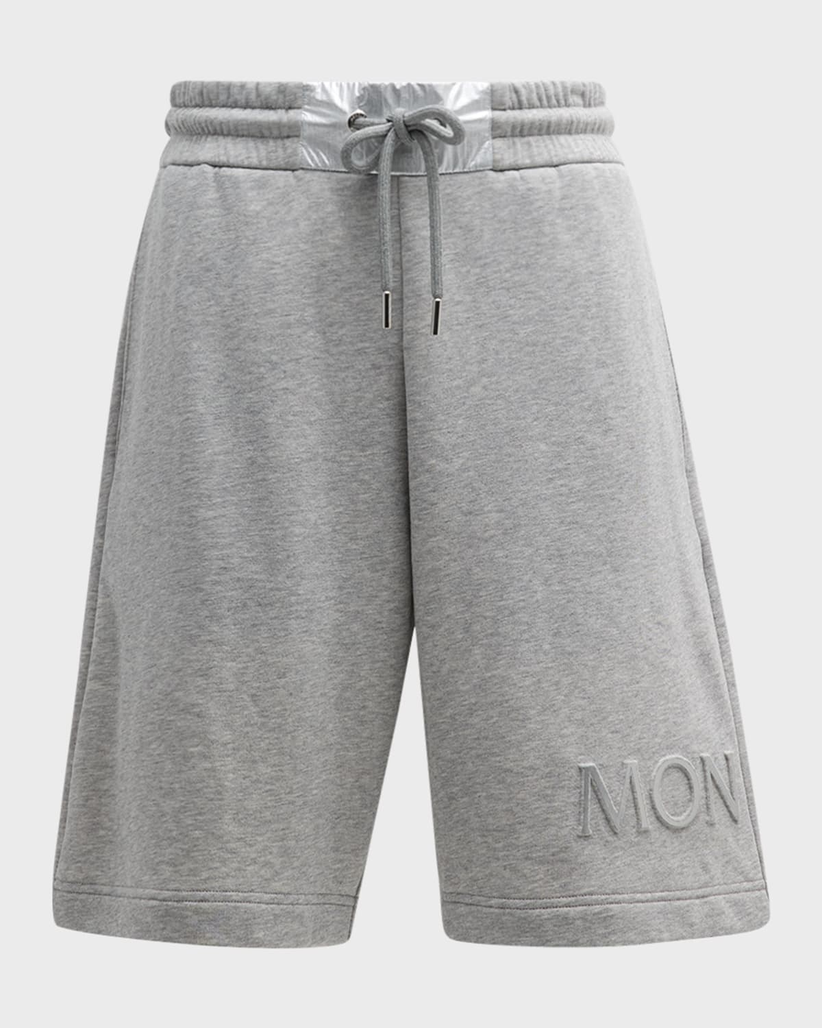 Shop Moncler Men's Cotton Terry Silver Logo Boxing Shorts In Light Grey