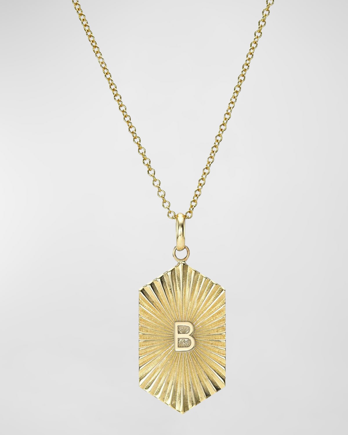 14k Gold Pleated Shield with Initial Necklace