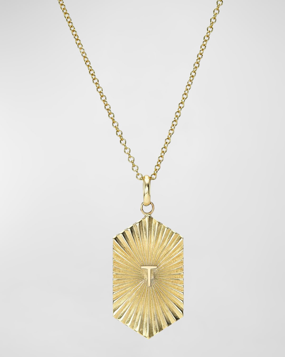 14k Gold Pleated Shield with Initial Necklace
