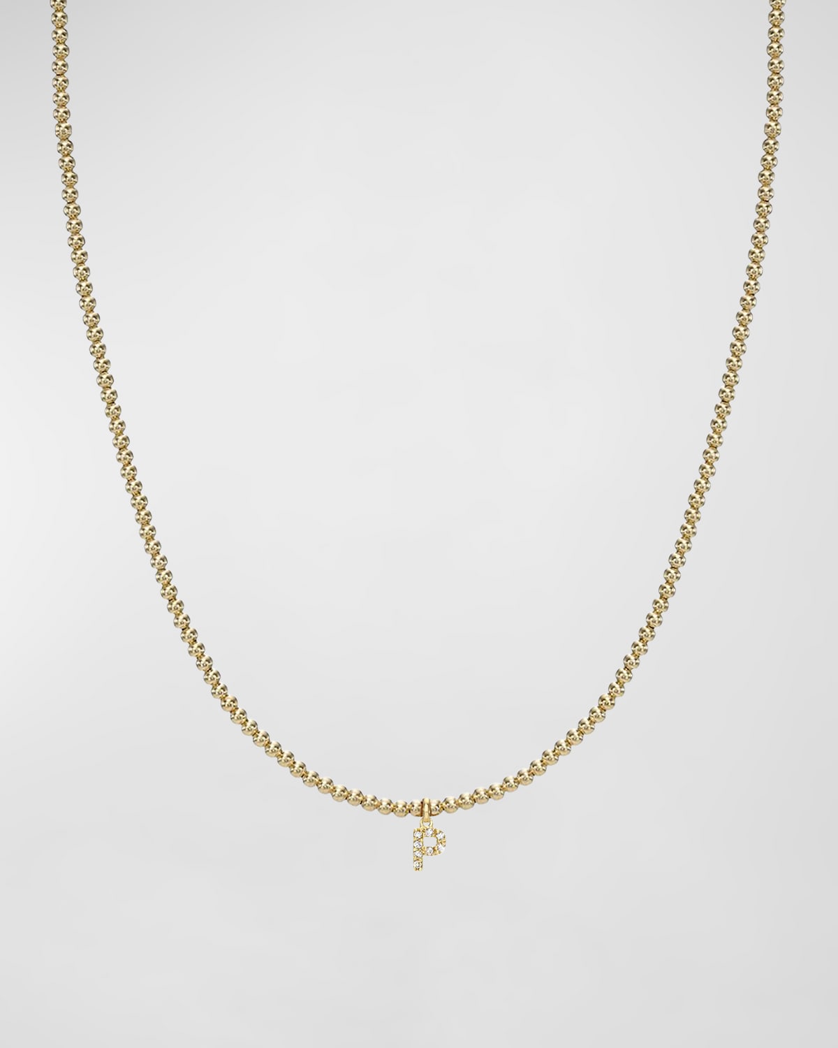 Zoe Lev Jewelry 14k Gold Mini Diamond Initial Bead Necklace In P