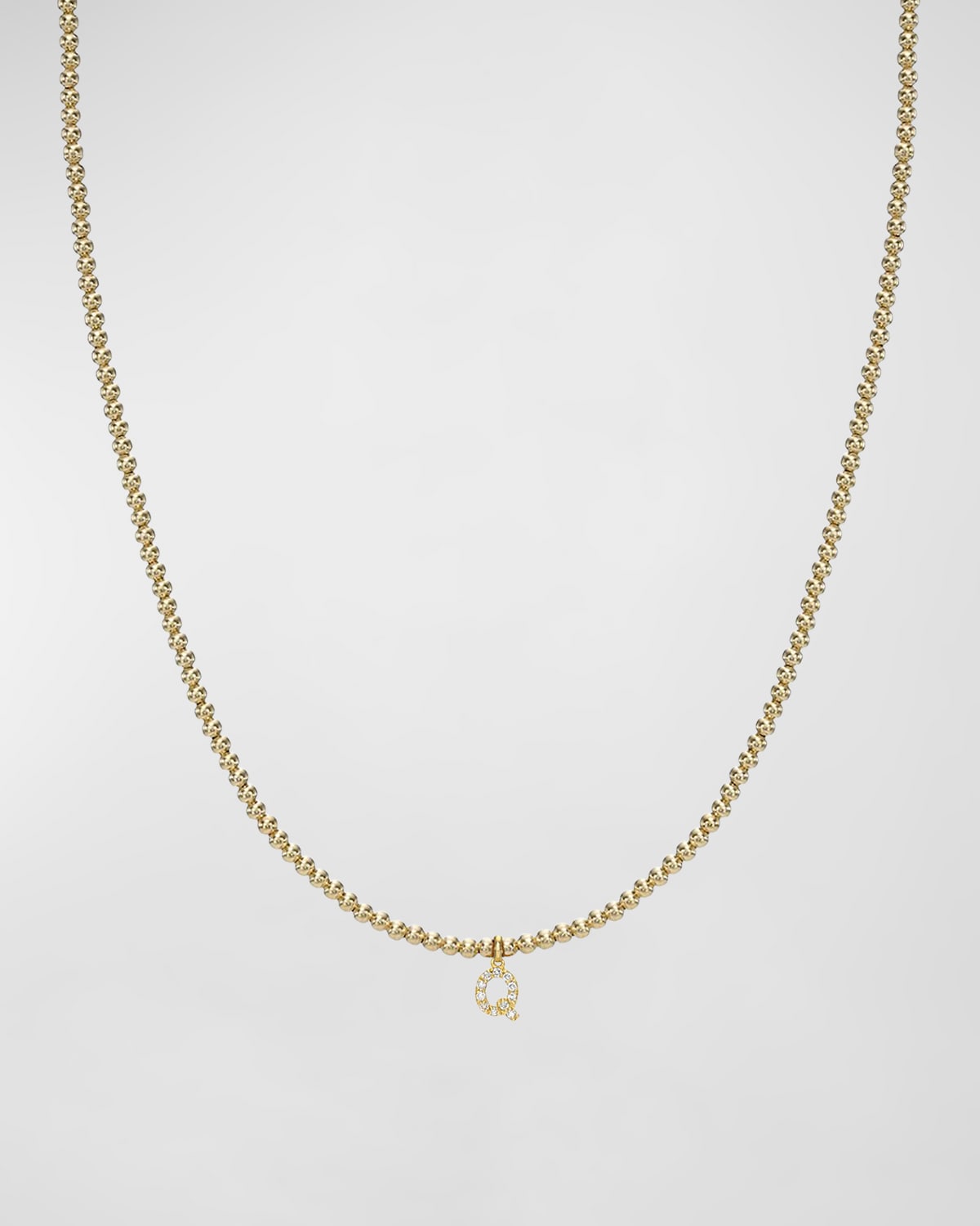 Zoe Lev Jewelry 14k Gold Mini Diamond Initial Bead Necklace In Q