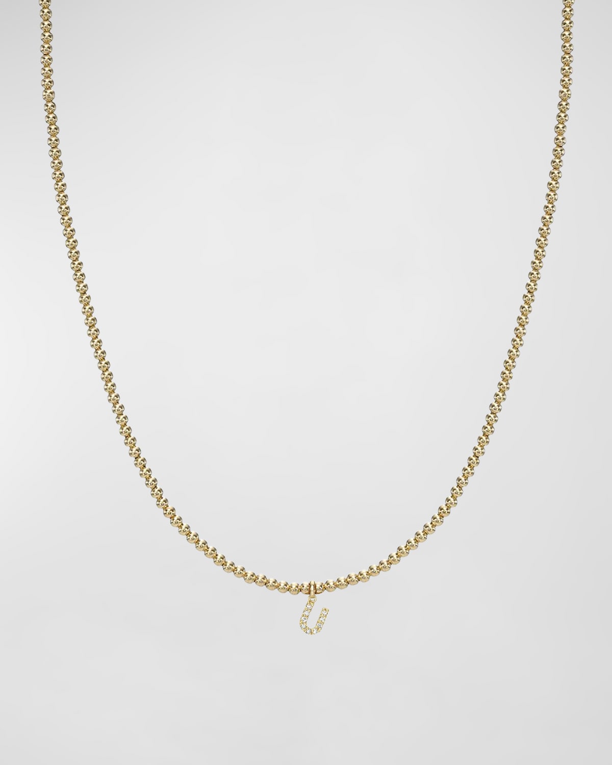 14K Gold Mini Diamond Initial Bead Necklace