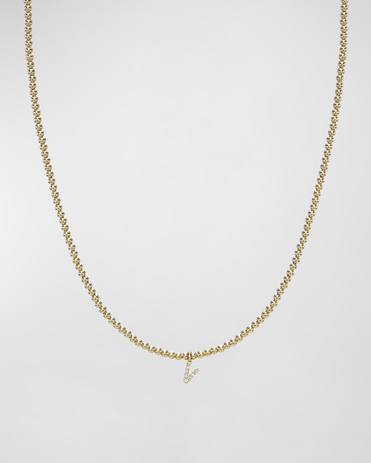 Zoe Lev Jewelry 14k Gold Mini Diamond Initial Bead Necklace In V