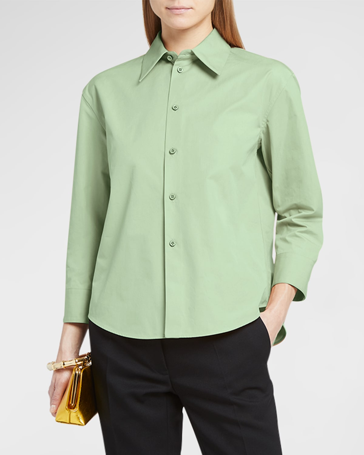 Jil Sander Long-sleeve Collared Shirt In Mint