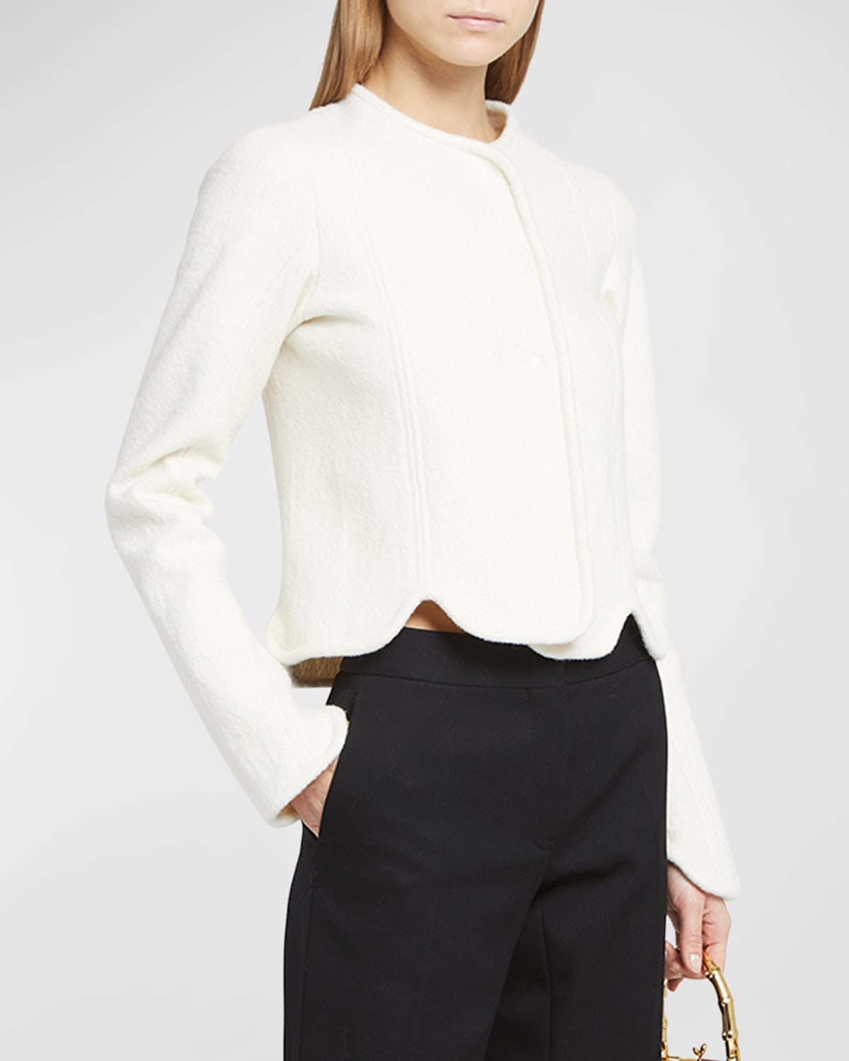 Jil Sander Scalloped Slim Wool Jacket In Cloud