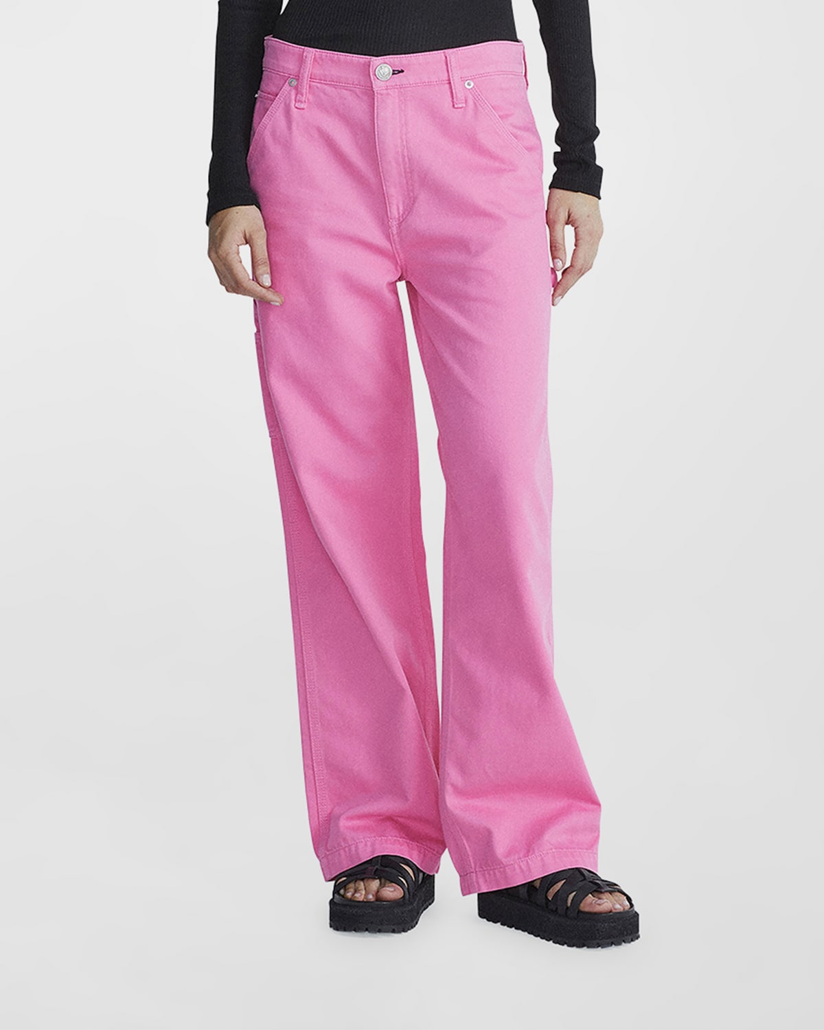 Rag & Bone Sid Carpenter High Rise Wide Leg Jeans In Bright Pink In Brtpink