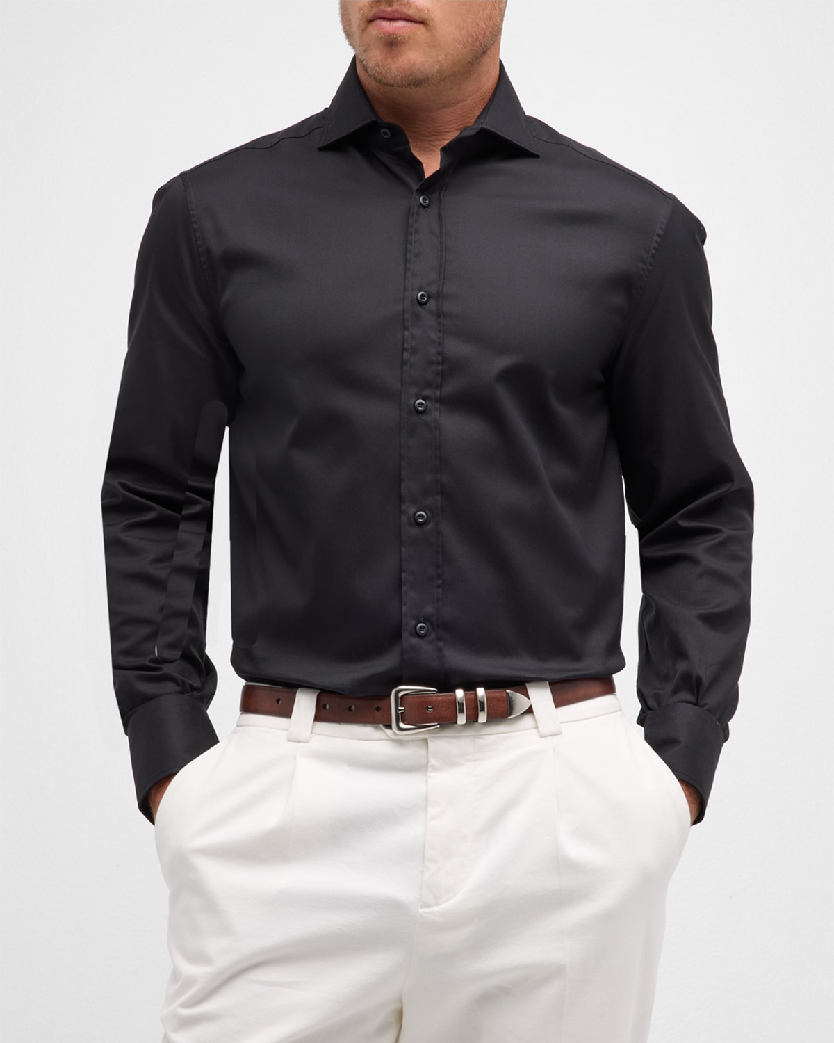 Brunello Cucinelli Men's Cotton Twill Sport Shirt In Black