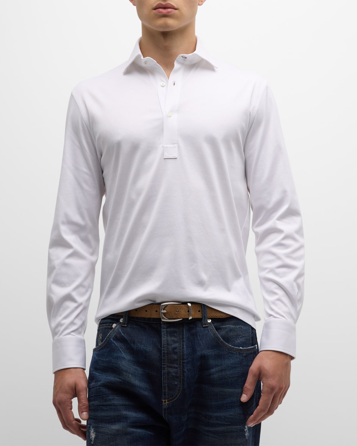 Brunello Cucinelli Long-sleeve Cotton Polo Shirt In White