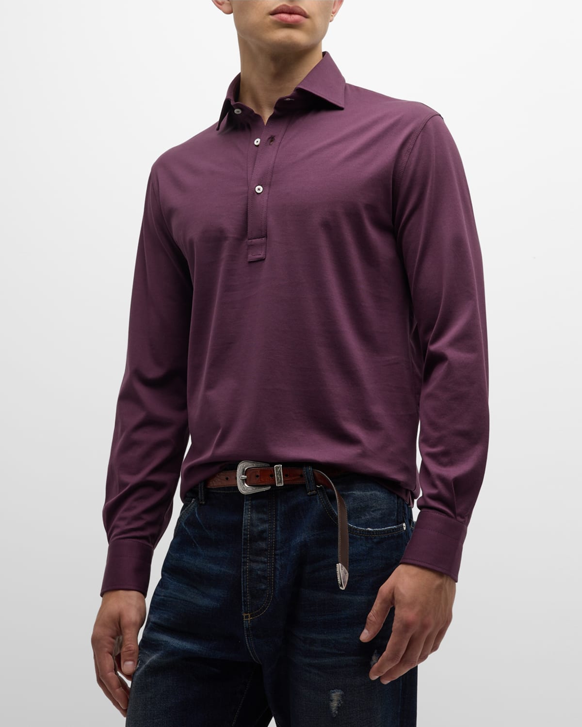 Brunello Cucinelli Men's Cotton Three-button Polo Shirt In Purple