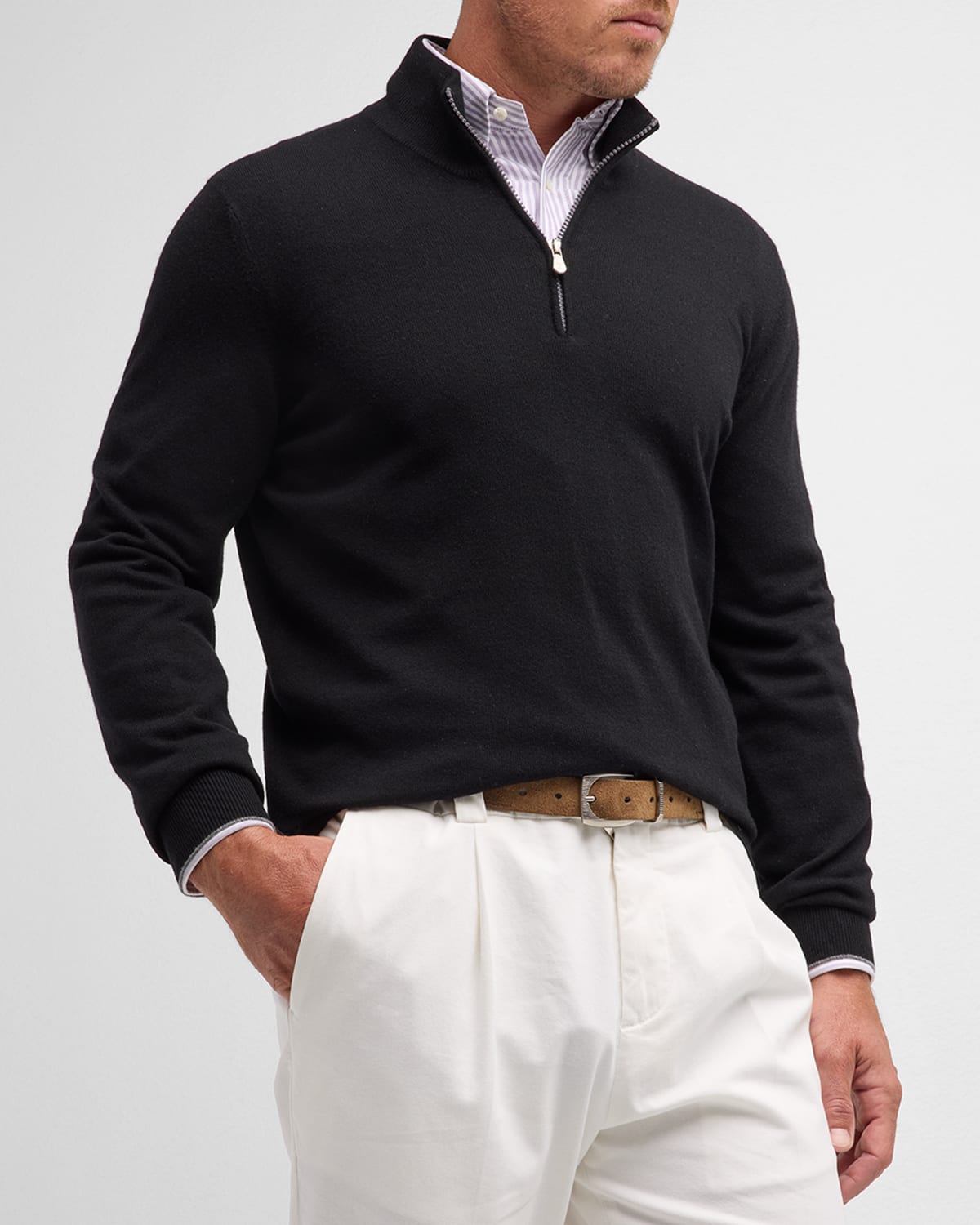 Brunello Cucinelli Men's Cashmere Quarter-zip Sweater In Camel Chiaro