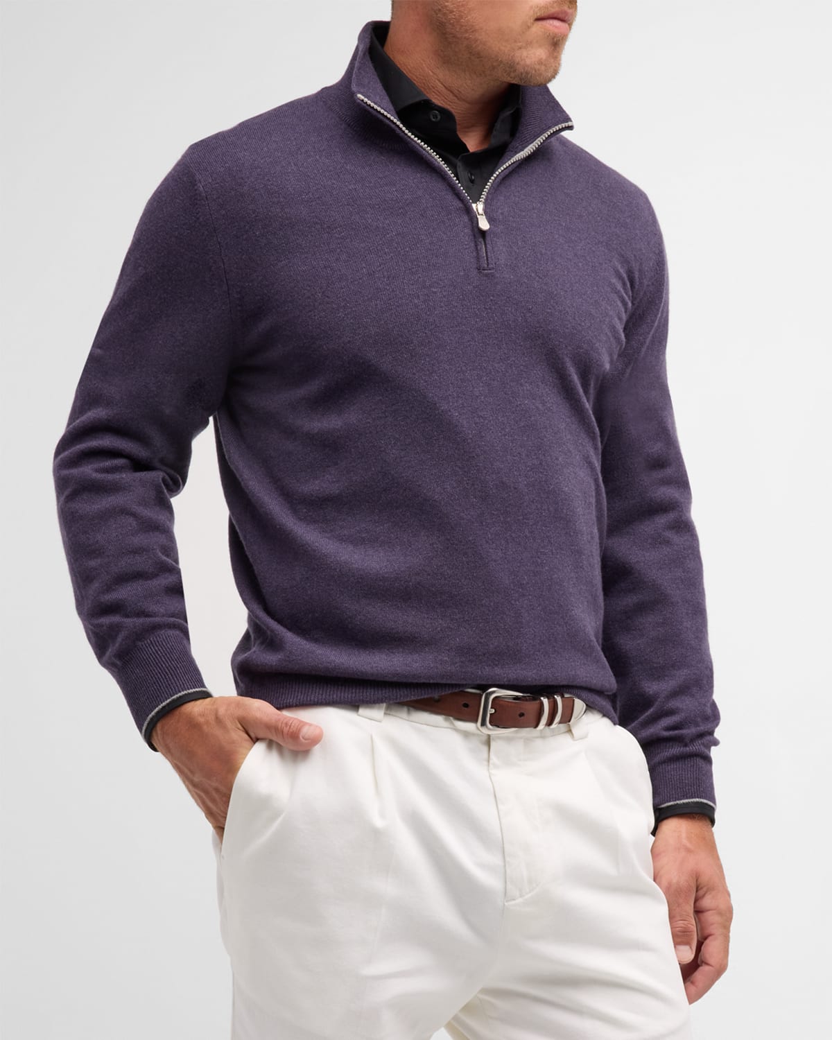Brunello Cucinelli Men's Cashmere Quarter-zip Sweater In Purple