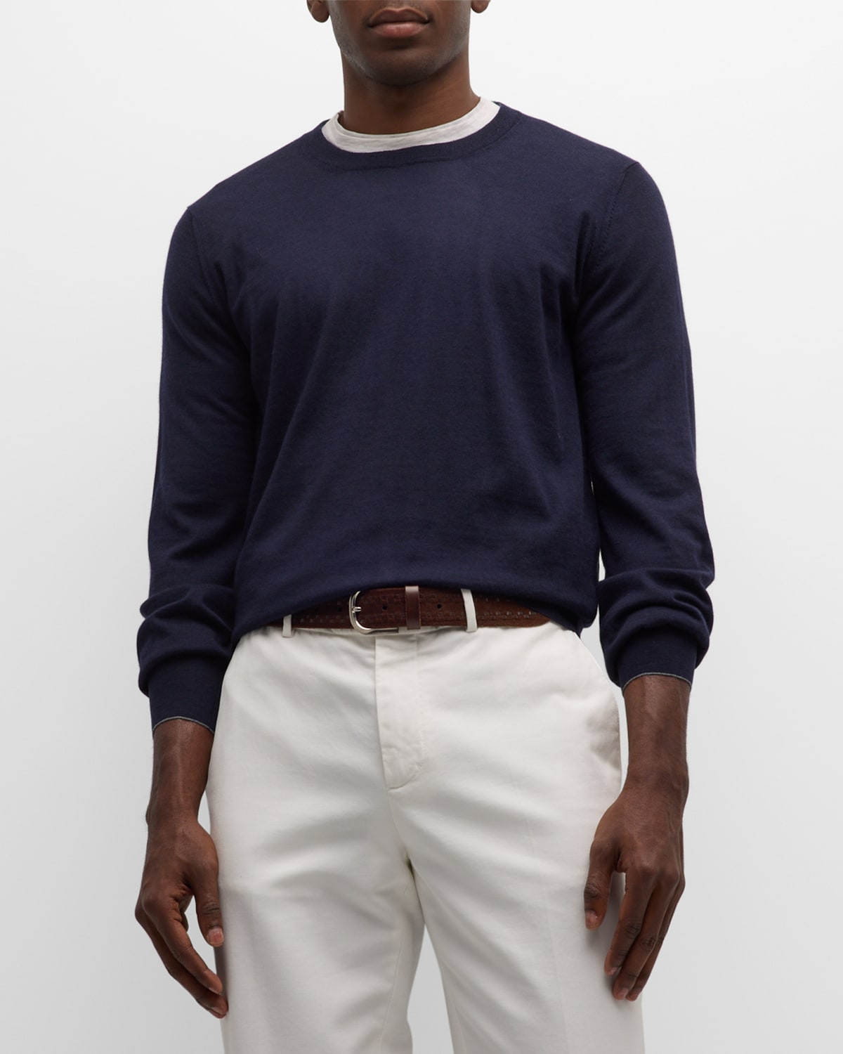 Shop Brunello Cucinelli Men's Wool-cashmere Crewneck Sweater In Navy