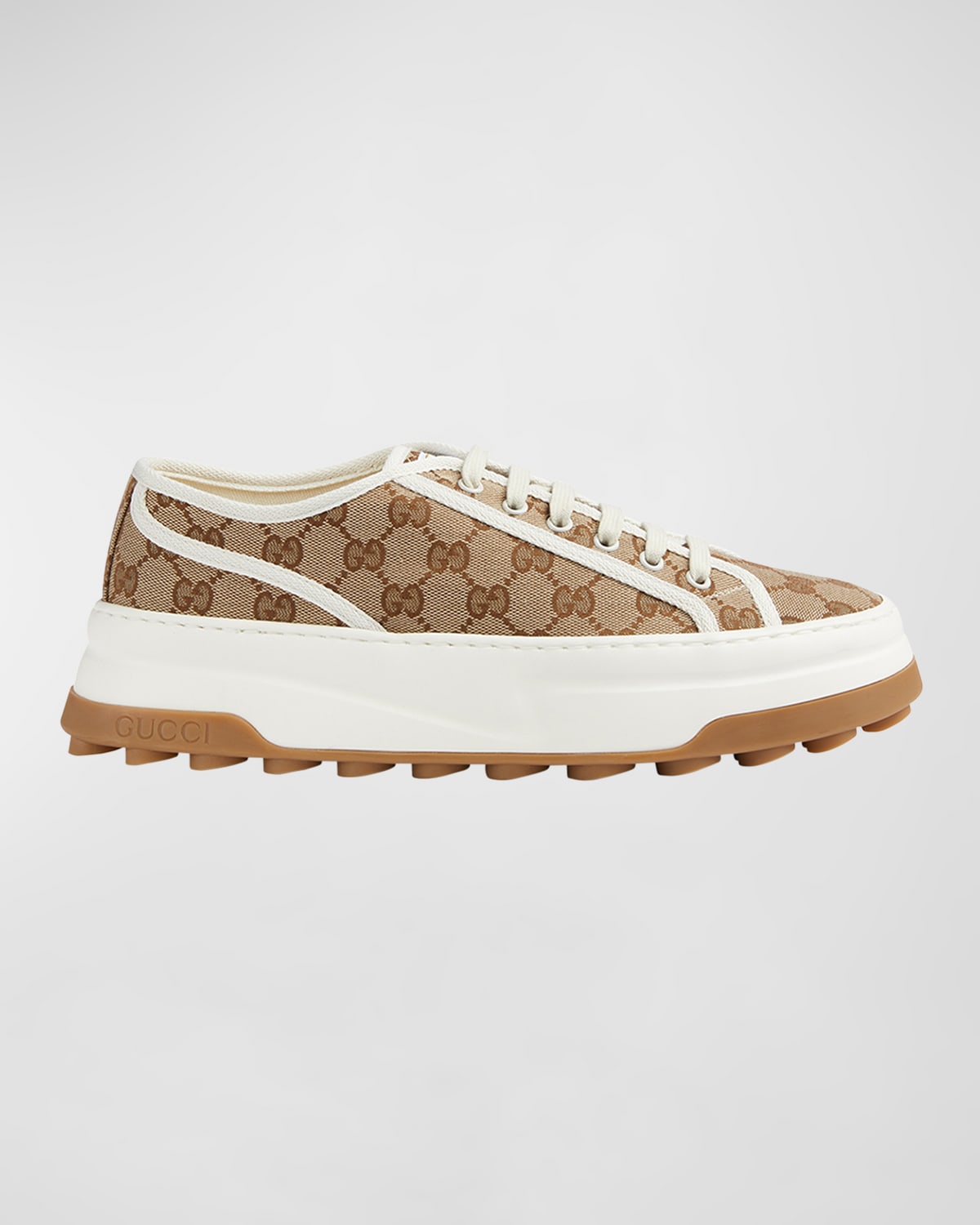 Shop Gucci Men's Tennis Treck Gg Canvas Low-top Sneakers In Beige/white