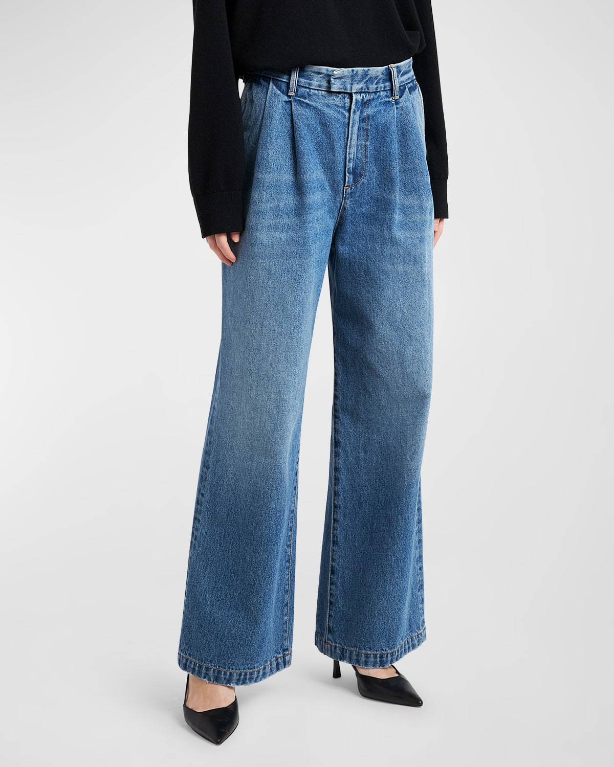 Shop Armarium Giorgia Pleated Wide-leg Jeans In Blue