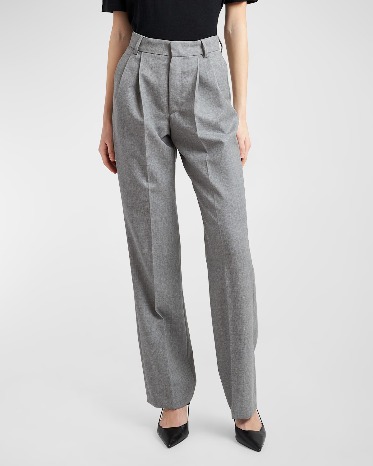 Shop Armarium Celia Wool Straight Pleated Pants In Grey