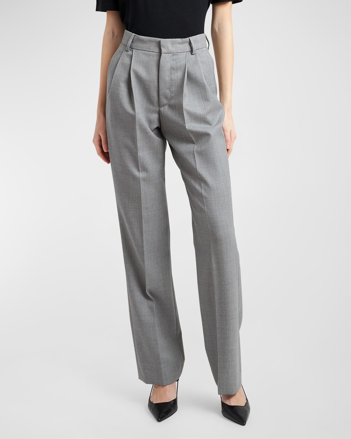 Armarium Celia Wool Straight Pleated Pants In Grey