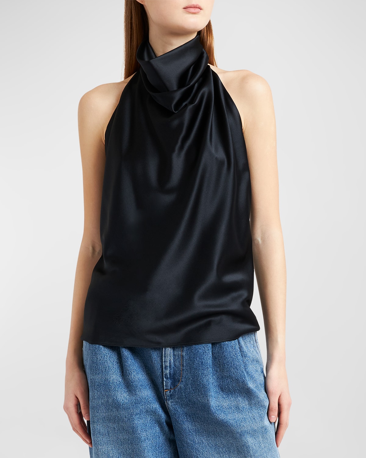 Shop Armarium Camille Silk Cowl-neck Halter Top In Black