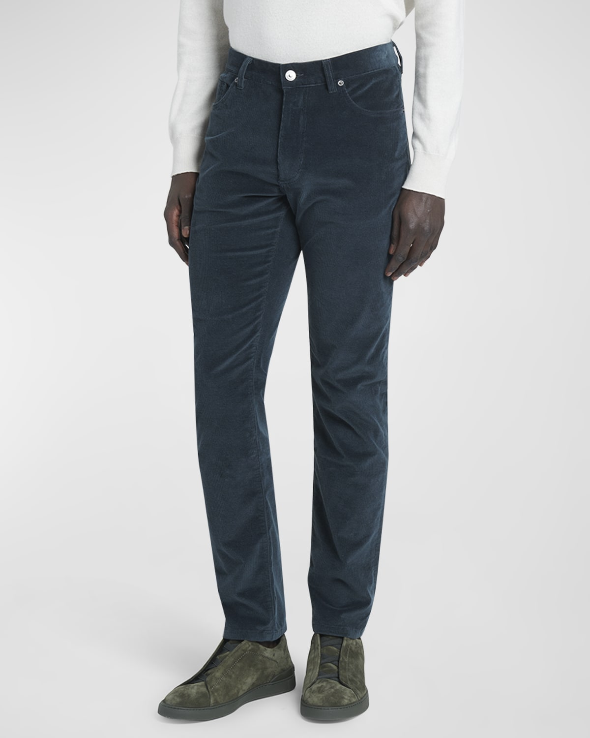 Zegna Men's Cashmere-cotton Corduroy 5-pocket Pants In Dark Green Solid