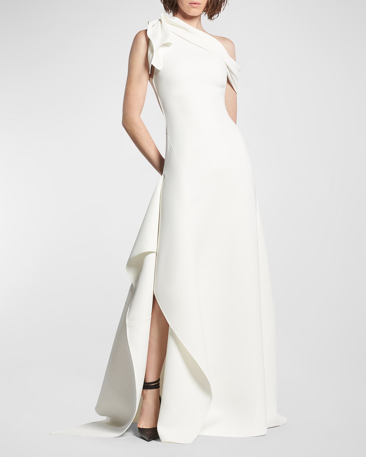 Maticevski Rigorous Draped One-shoulder Gown In White