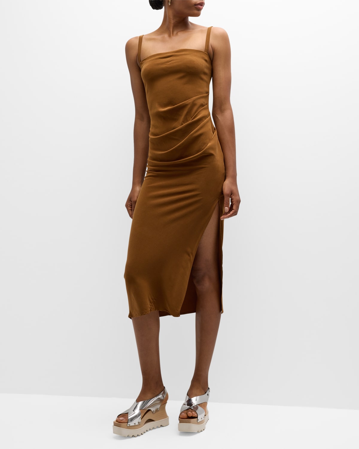 The Nadege Asymmetric Draped Midi Dress
