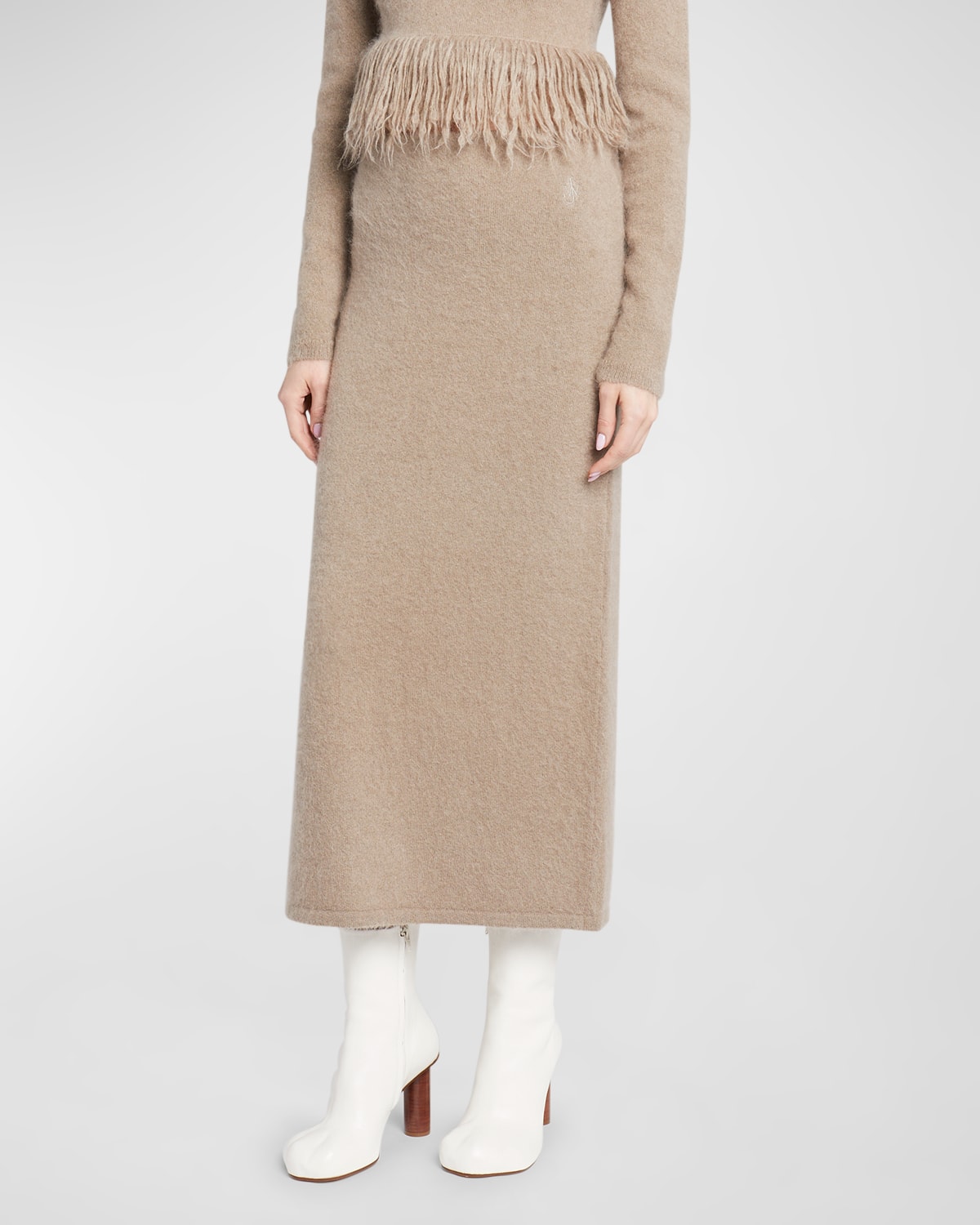 Jw Anderson Side-slit Knit Midi Tube Skirt In Fawn