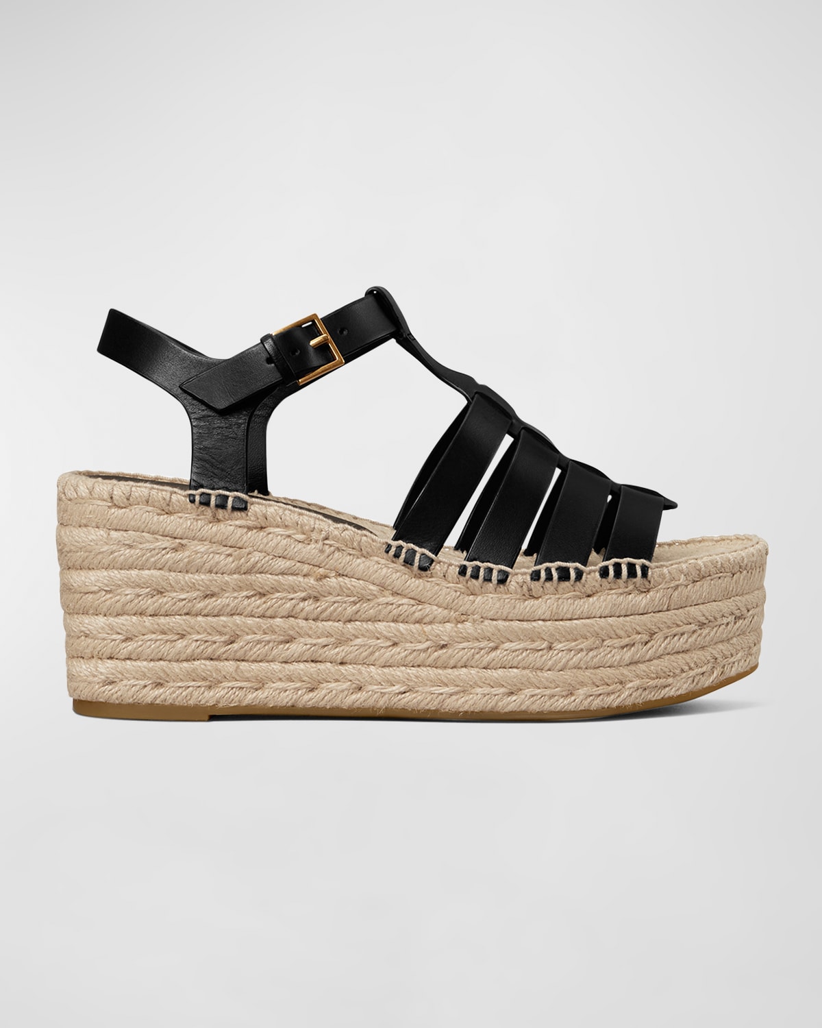 TORY BURCH FISHERMAN LEATHER ESPADRILLE WEDGE SANDALS