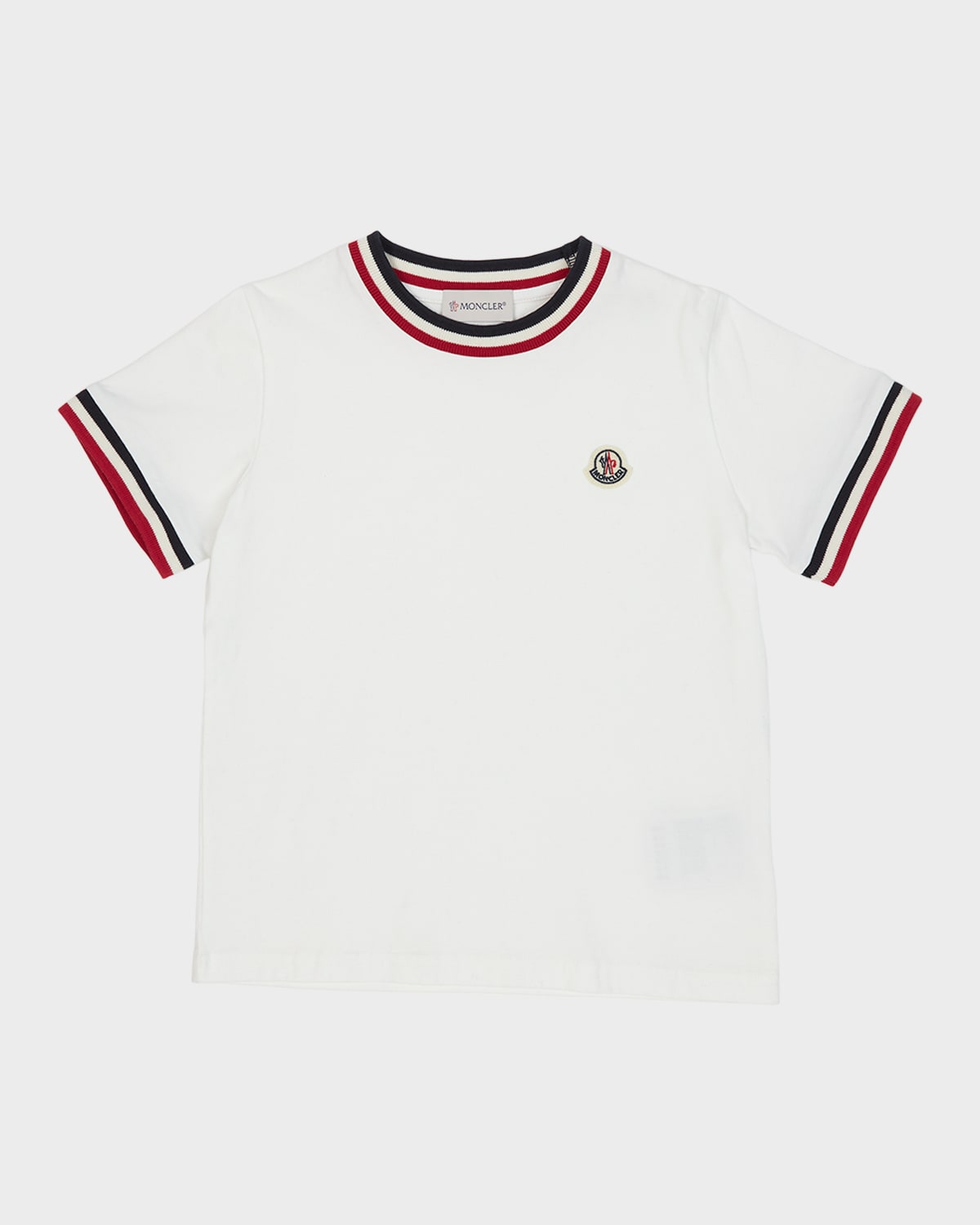 Moncler Kids' Boy's Logo Patch Striped Trim T-shirt In 707 Mid Blue