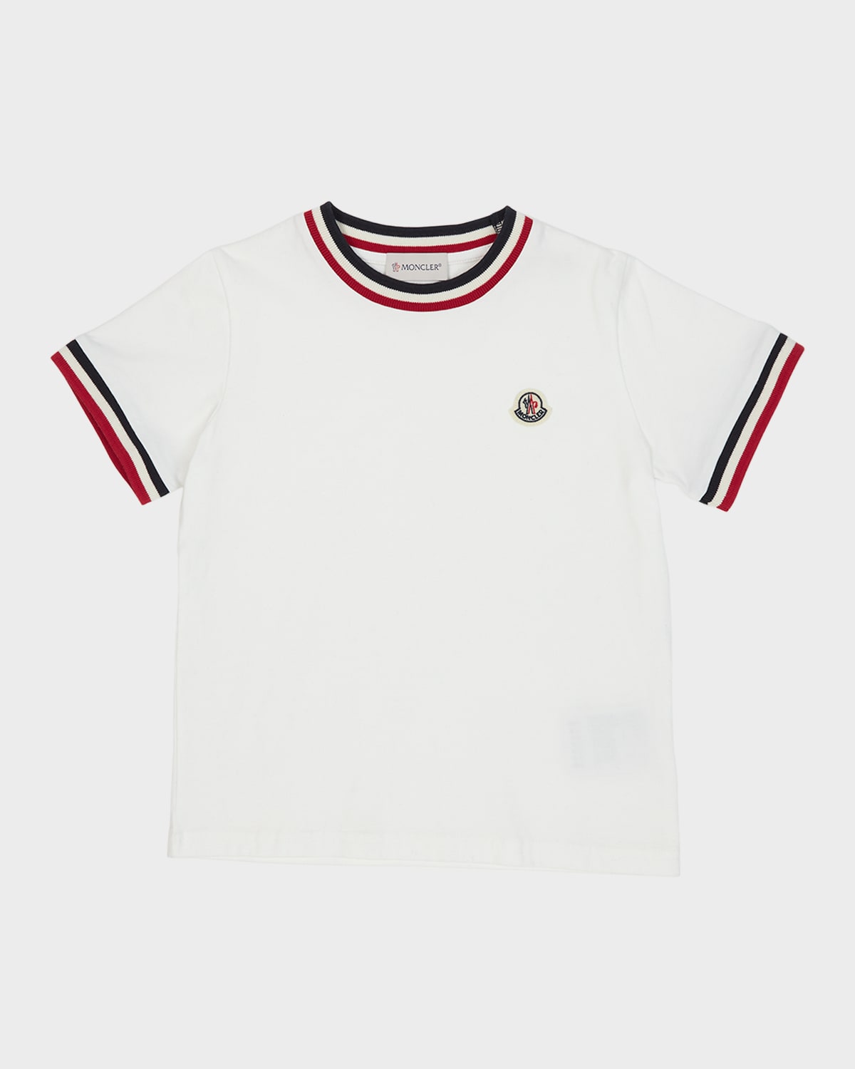 Moncler Boy's Logo Patch Striped Trim T-shirt In 707 Mid Blue
