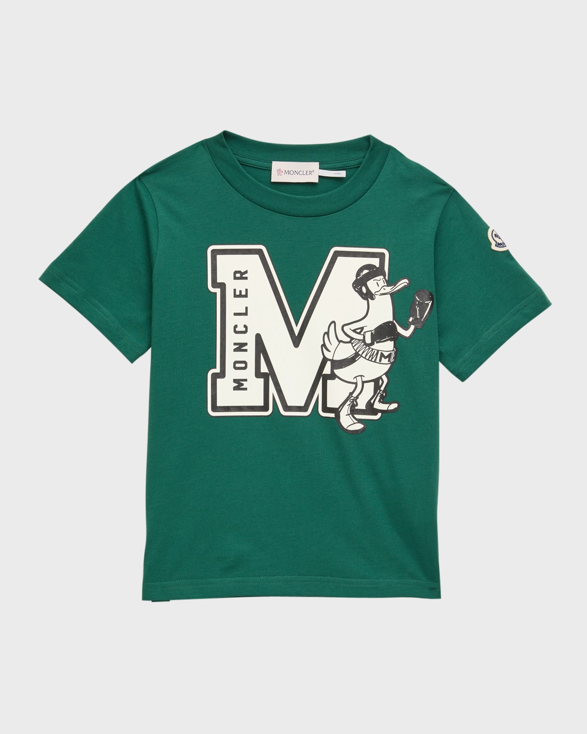 Moncler Kids' Boy's Curved Logo-print T-shirt In 866 Green