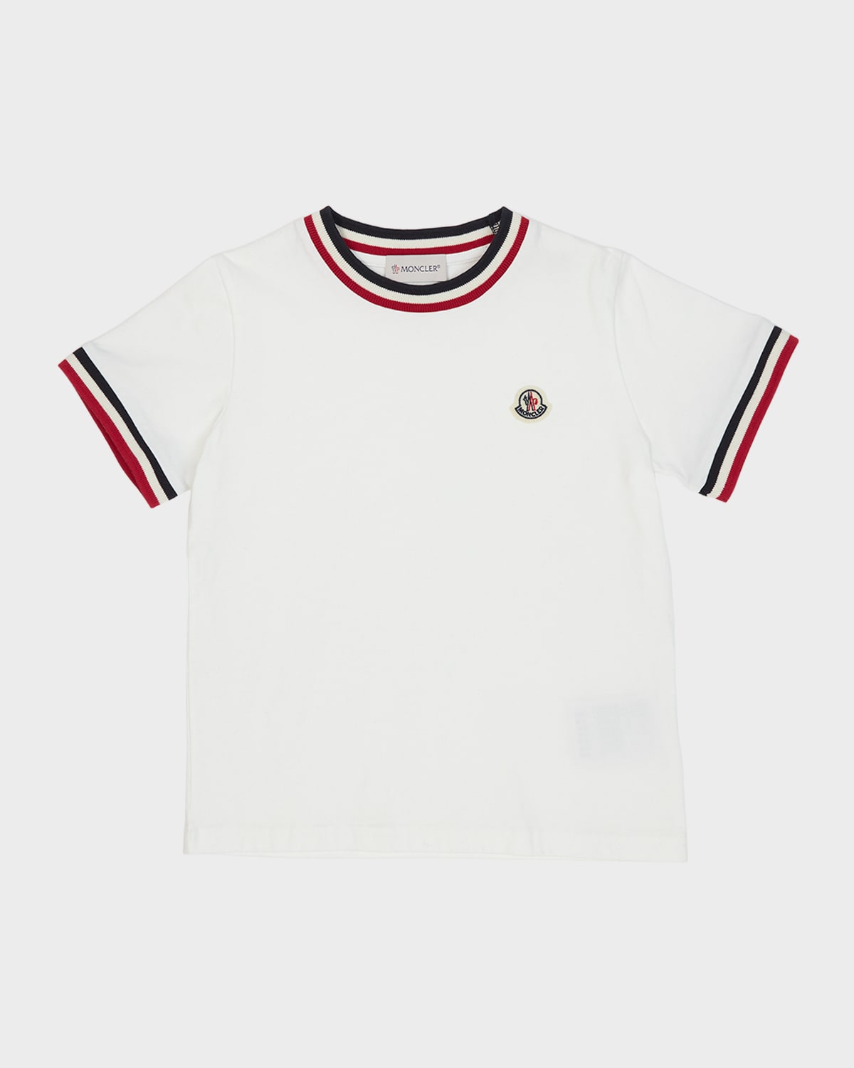 Moncler Kids' Boy's Logo Patch Striped Trim T-shirt In 034 White