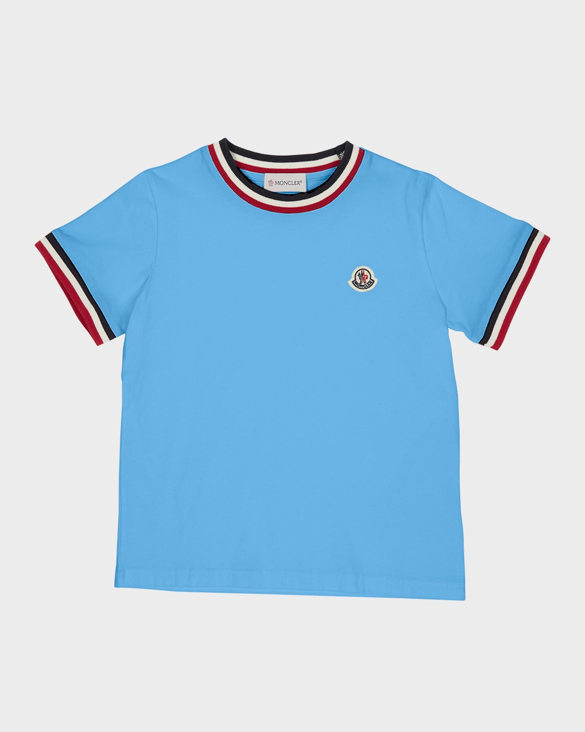 Moncler Kids' Boy's Logo Patch Striped Trim T-shirt In 707 Mid Blue