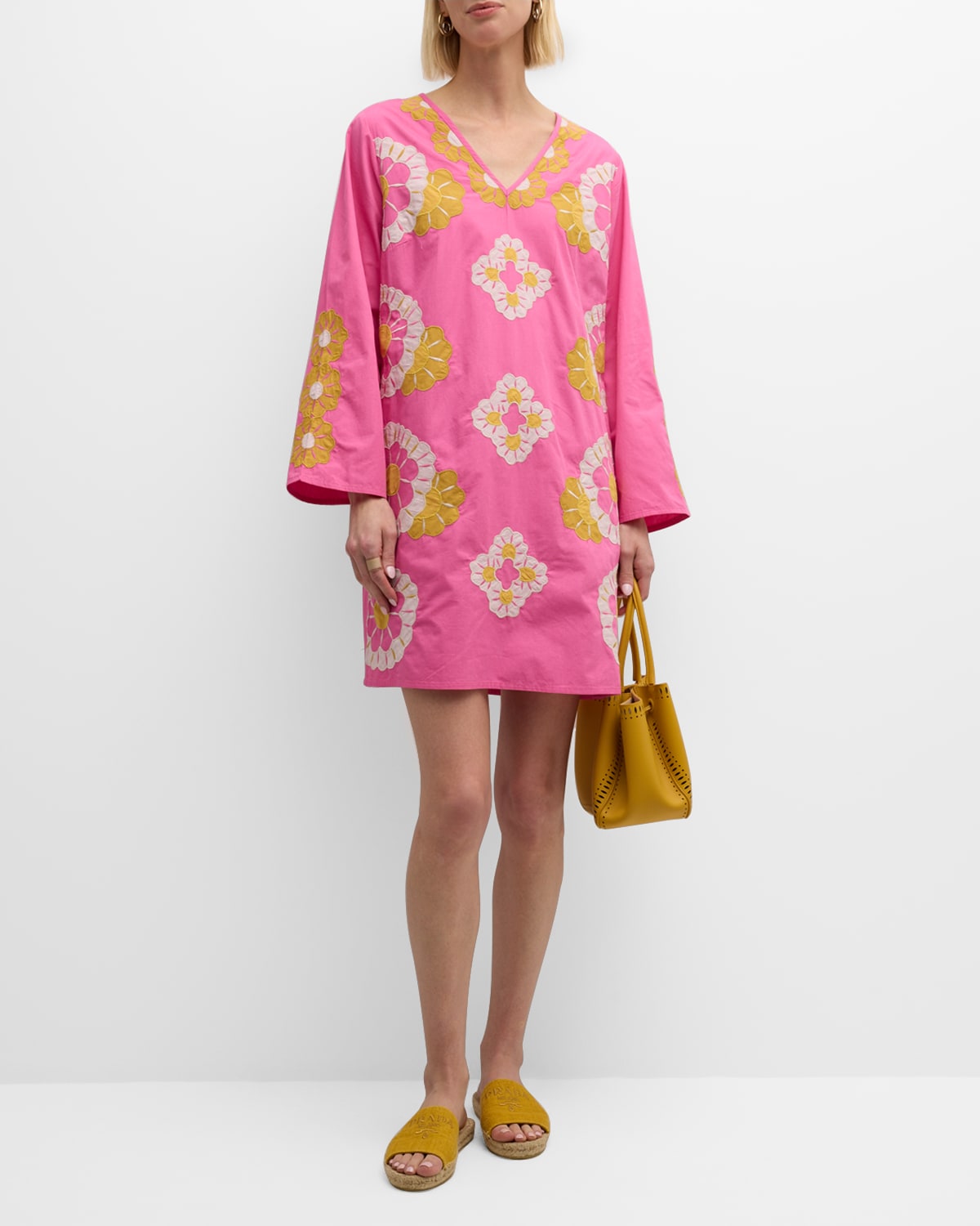 Frances Valentine Goldie Floral Applique Tunic Mini Dress In Pink Multi
