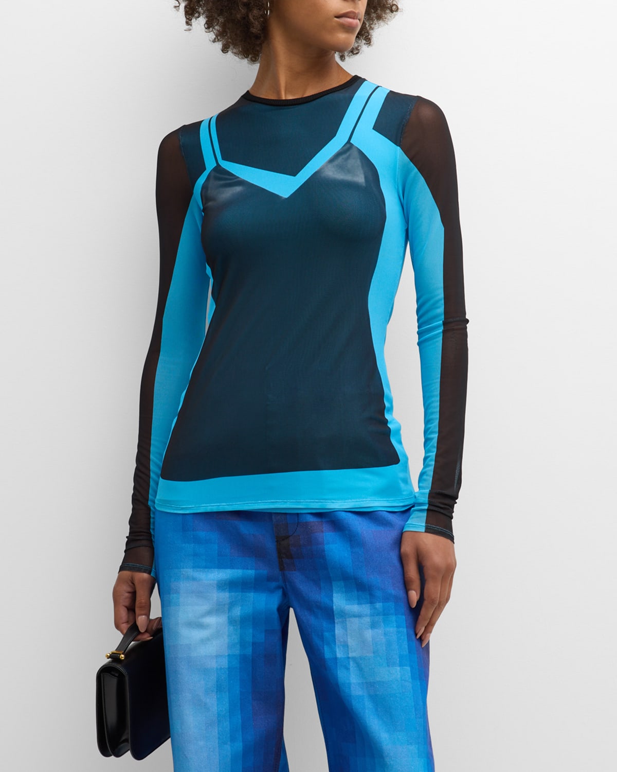 Loewe Long Sleeve Top In Mesh In Black Blue