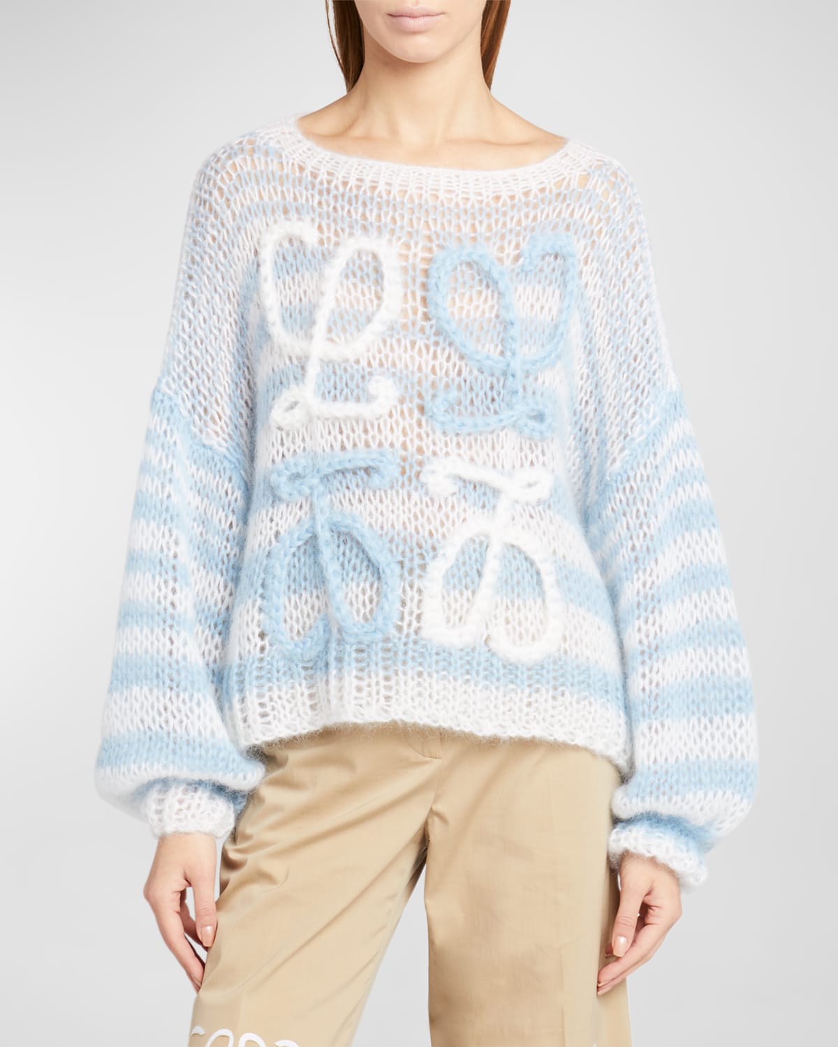 Loewe Striped Anagram Knit Sweater In White Blue