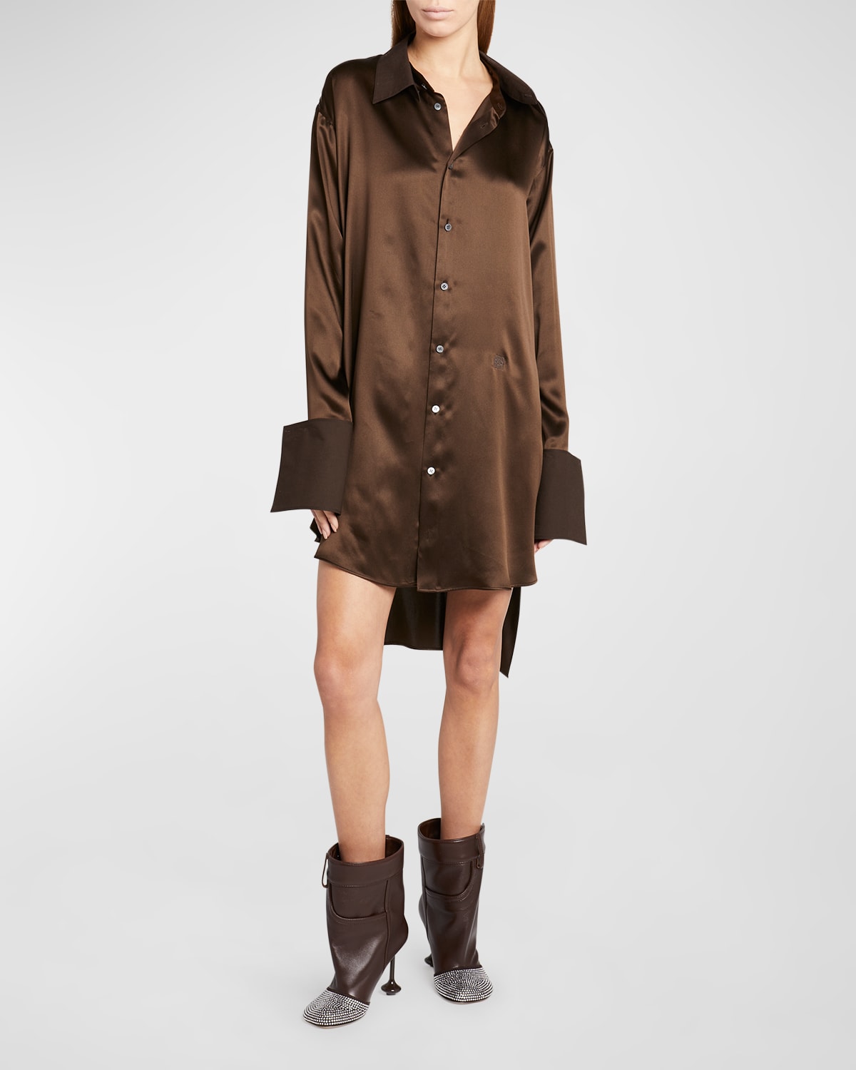 Loewe Deconstructed Silk Shirtdress In Dark Choco