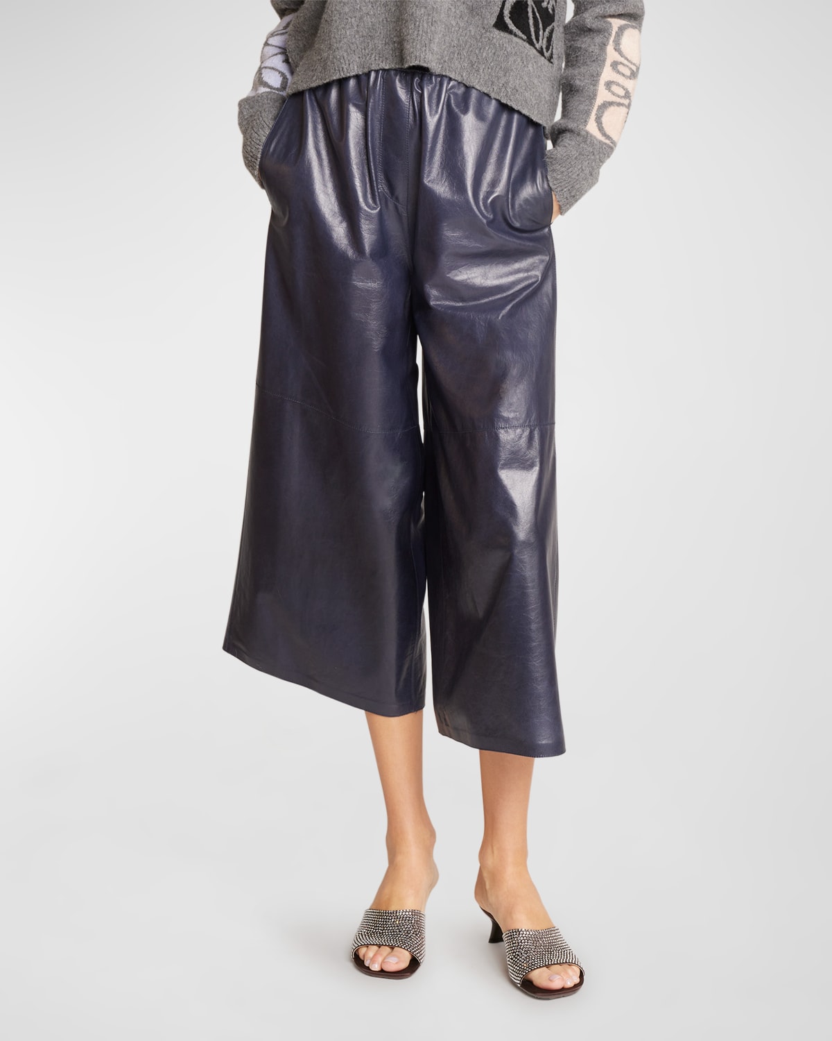 LOEWE CROPPED LEATHER TROUSERS WITH ANAGRAM DETAIL