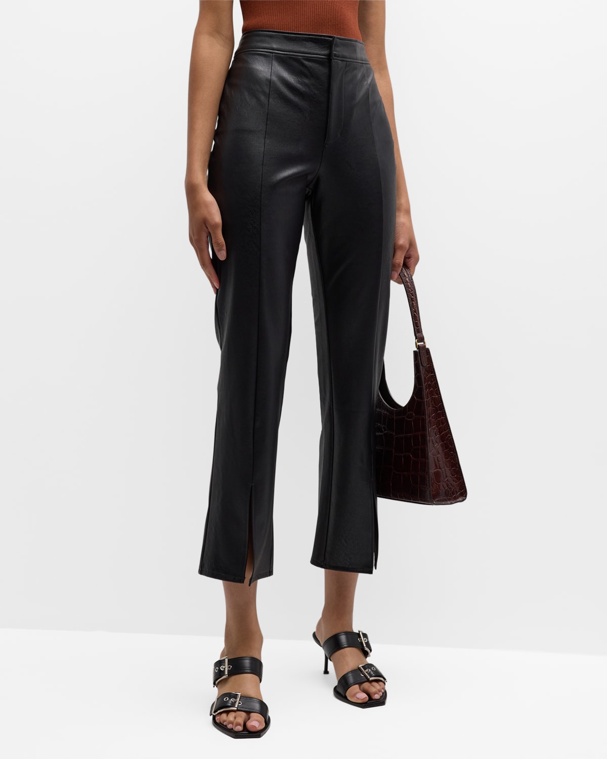 Shop Paige Mesa Cropped Faux-leather Pants In Black