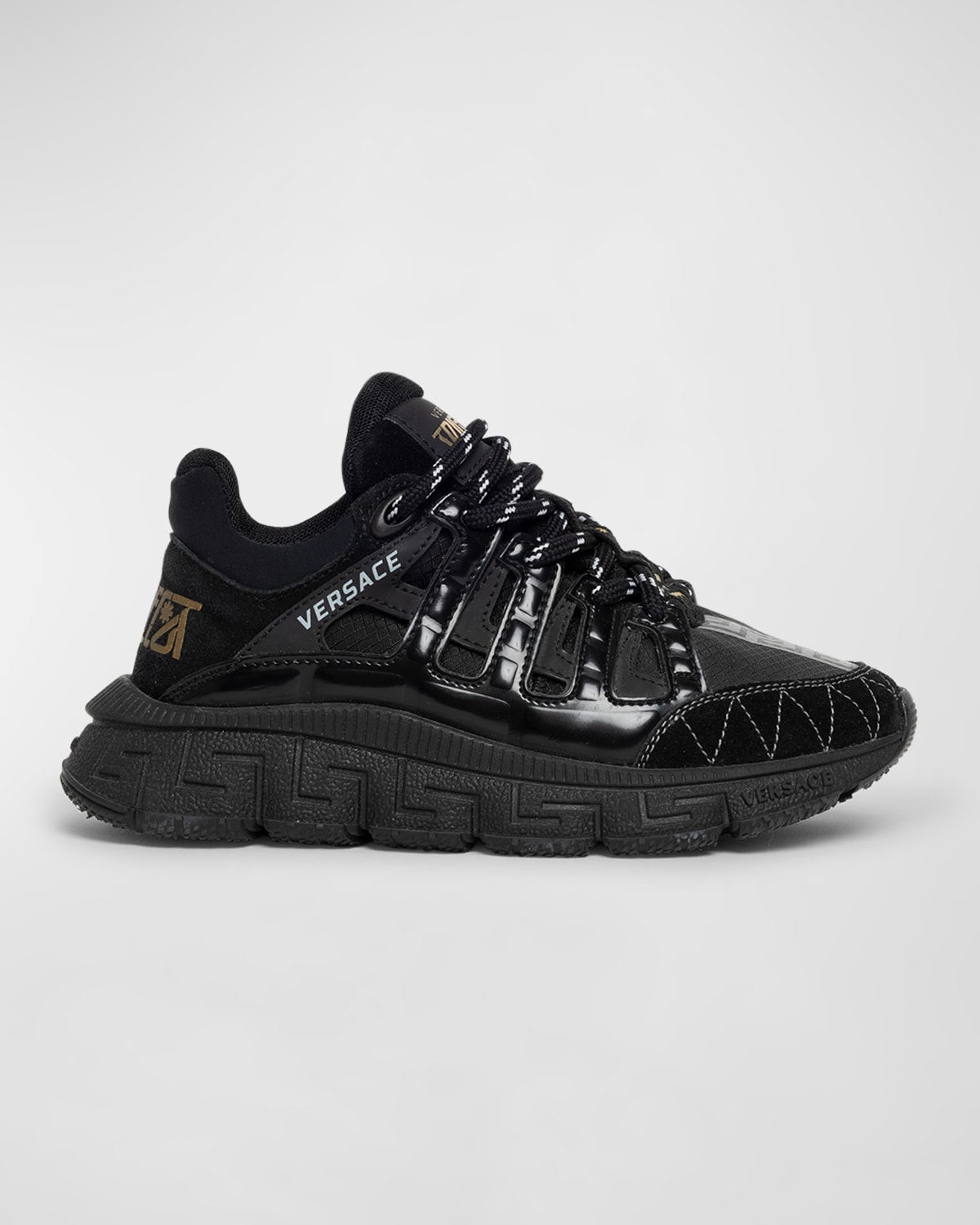 Versace Kid's Trigreca Lace-up Trainers, Kids In Black