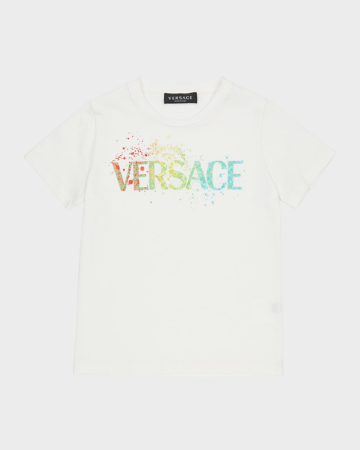 Versace Kid's Paint Splatter Logo-print T-shirt In Whitelightblue