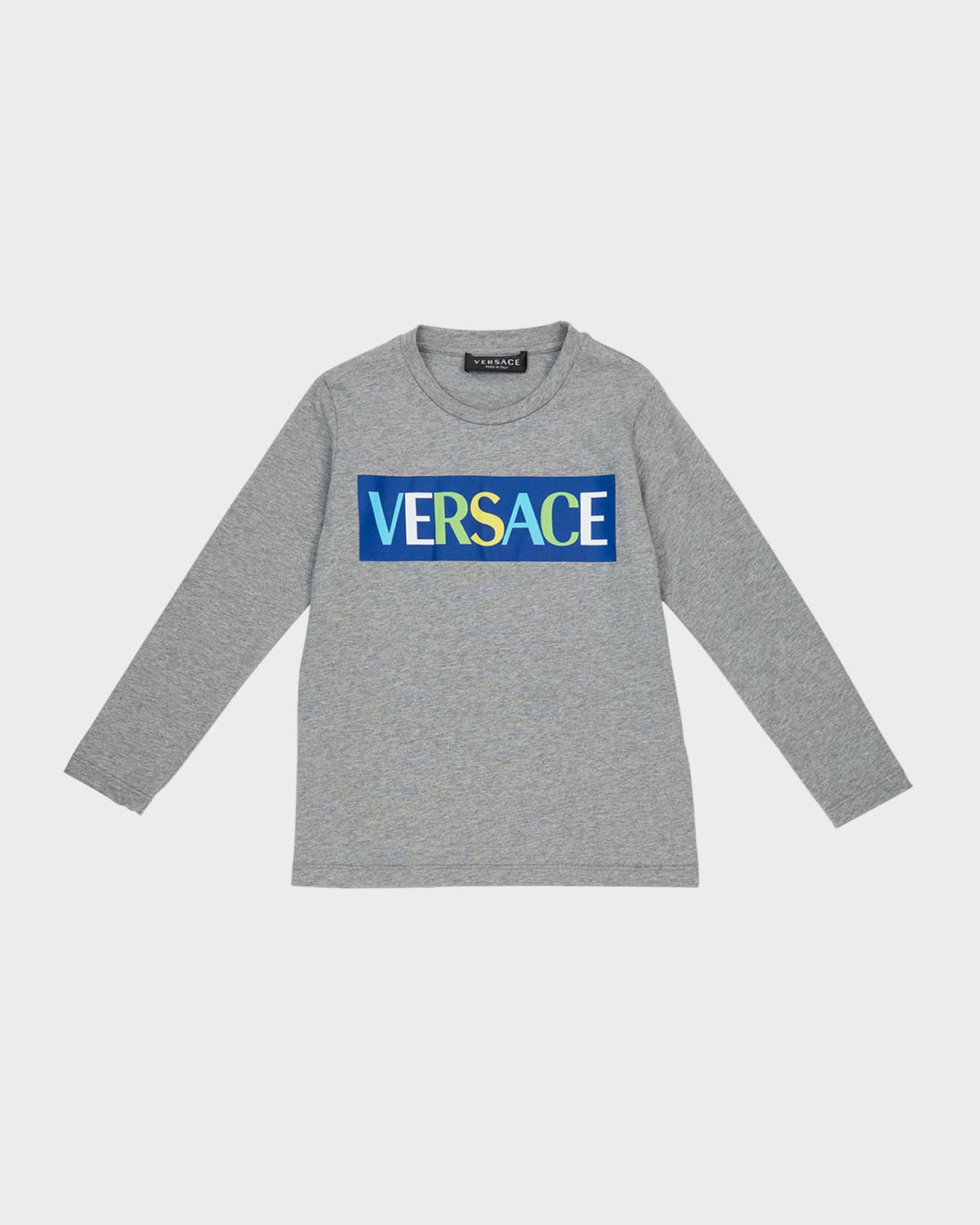 Versace Kids' Girl's Multicolor Logo-print T-shirt In Melangegreymultic