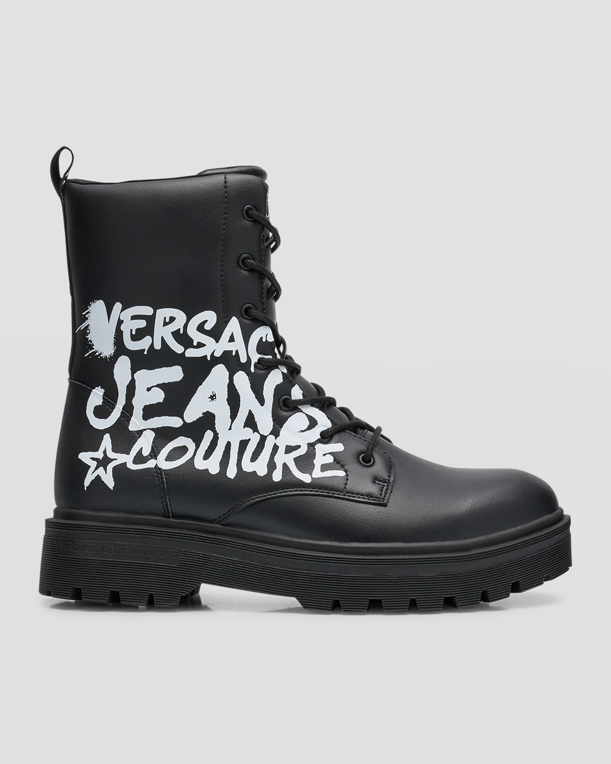 Versace Jeans Couture Men's Syrius Graffiti Logo Leather Combat Boots In Black