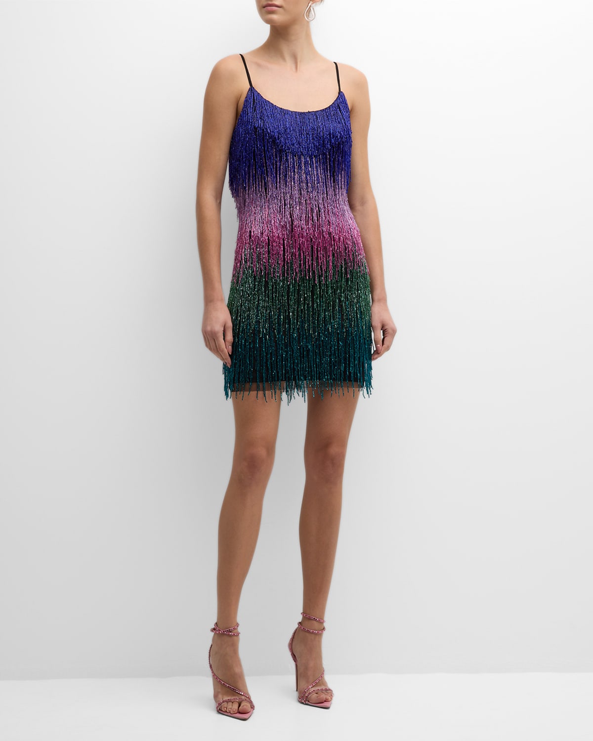 Shop Liv Foster Ombre Beaded-fringe Bodycon Mini Dress In Jewel Multi