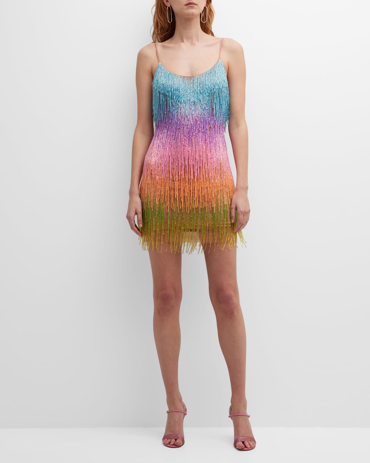 Liv Foster Ombre Beaded-fringe Bodycon Mini Dress In Neutral