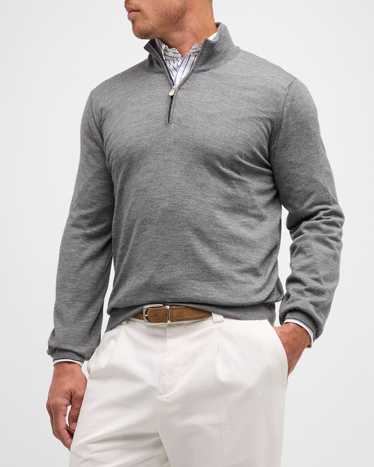 Shop Brunello Cucinelli Men's Wool-cashmere Quarter-zip Sweater In Dark Grey