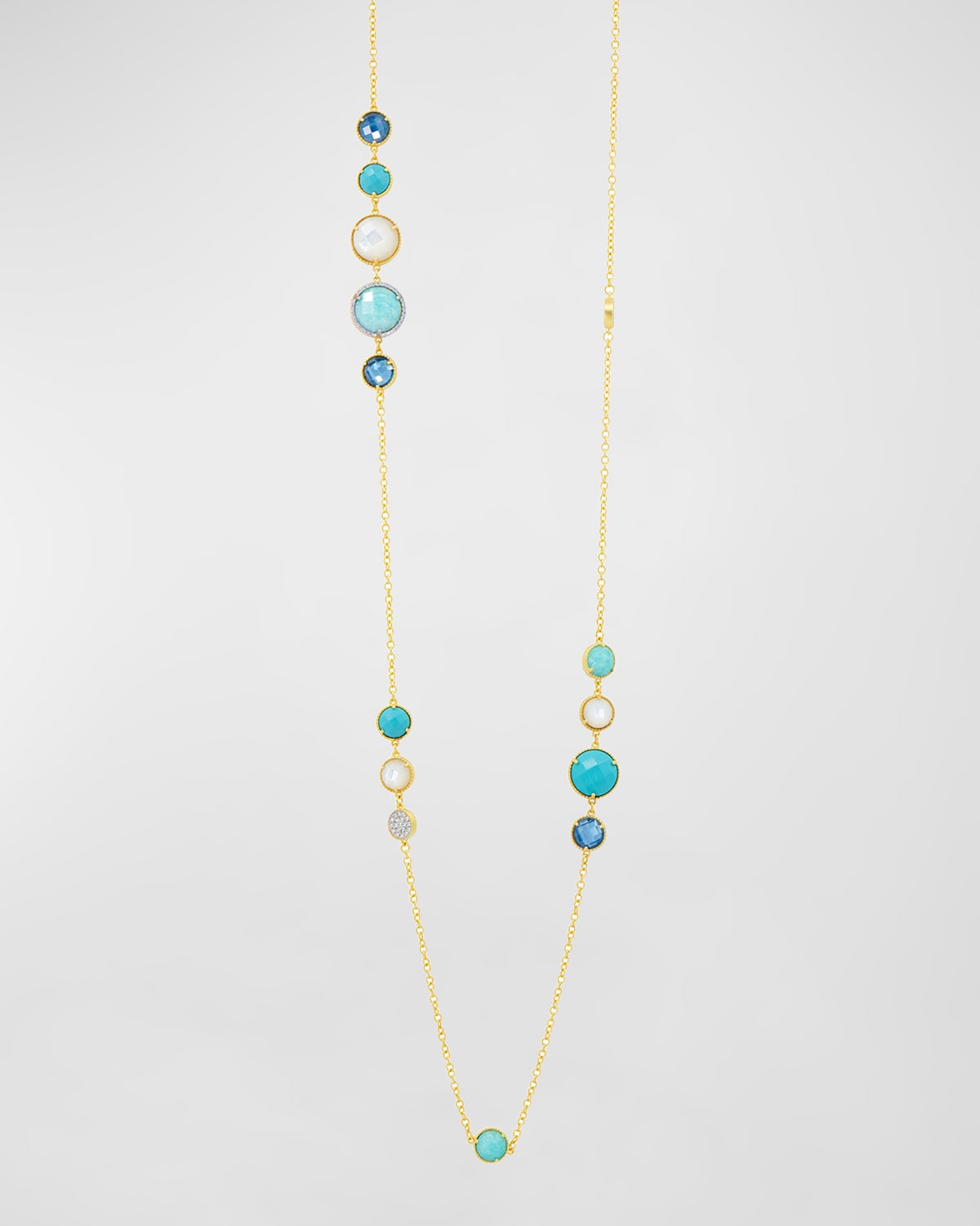 Freida Rothman Shades Of Hope Long Chain Multi-stone Necklace In Blue And Gold