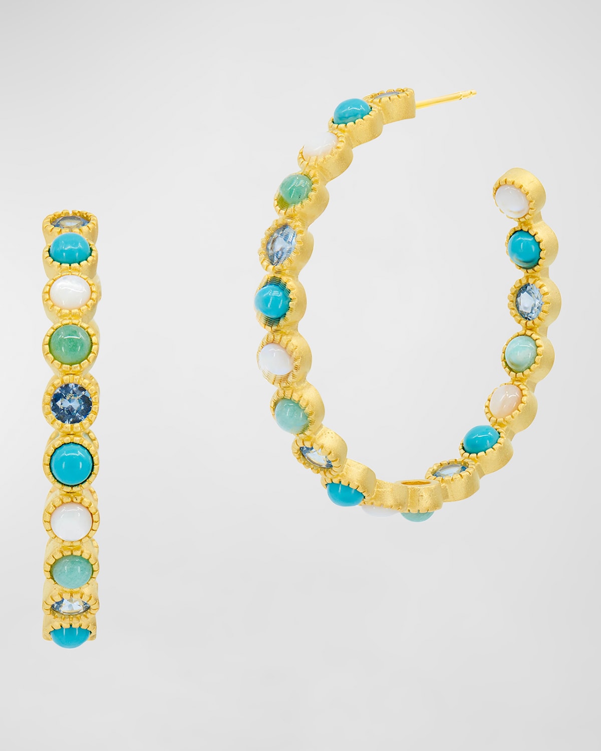 Freida Rothman Shades Of Hope Multi-stone Hoop Earrings In Blue And Gold