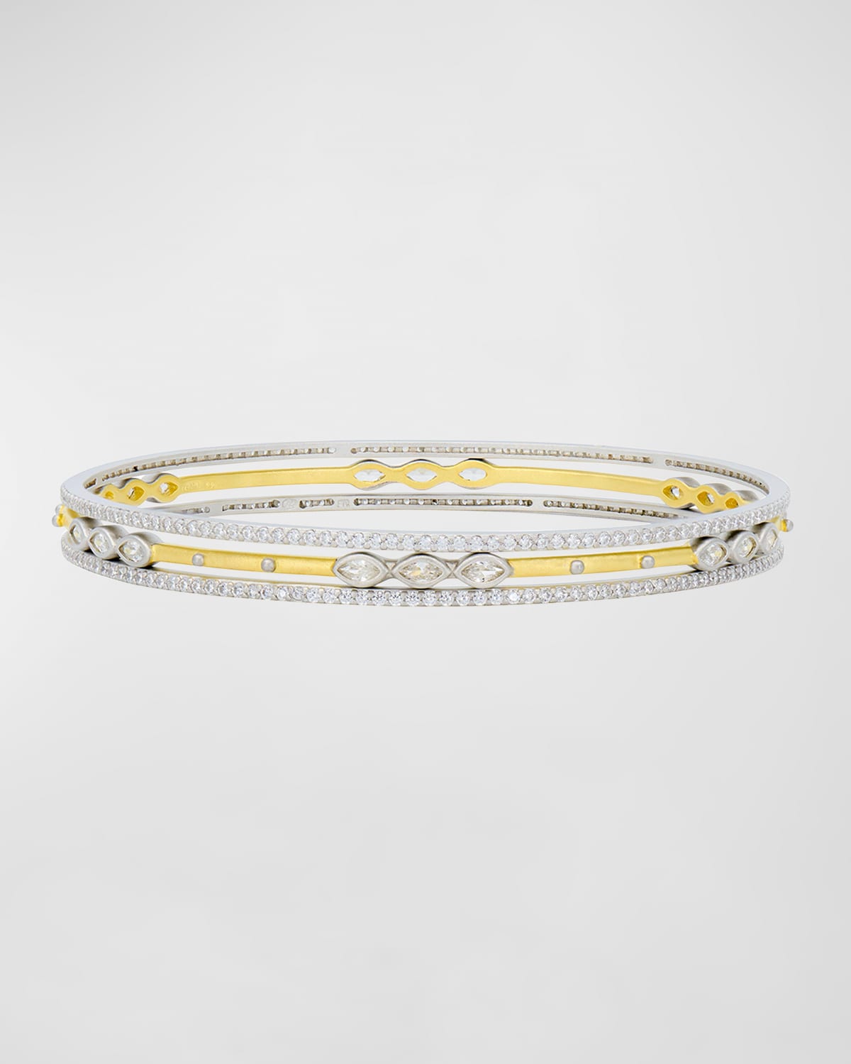 Freida Rothman Signature Marquise Station 3-stack Bangle In Gold And Silver