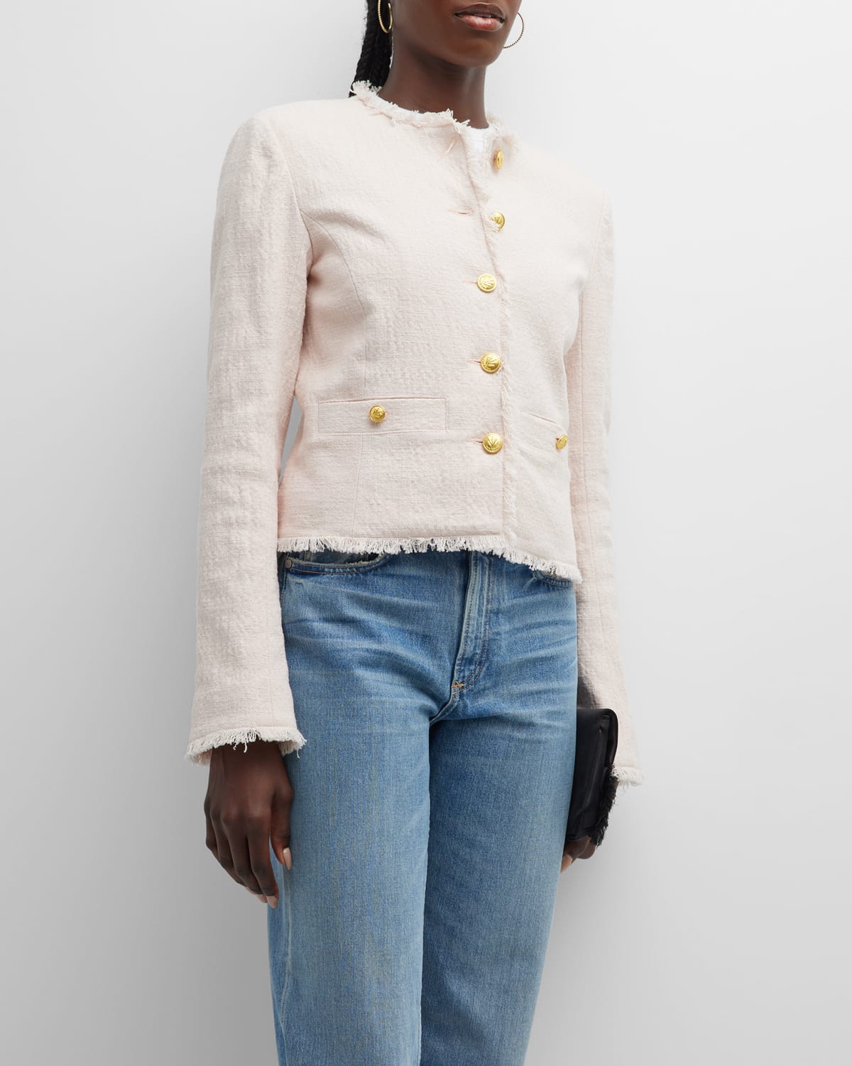 Rag & Bone Carmen Womens Tweed Frayed Collarless Blazer In Pink