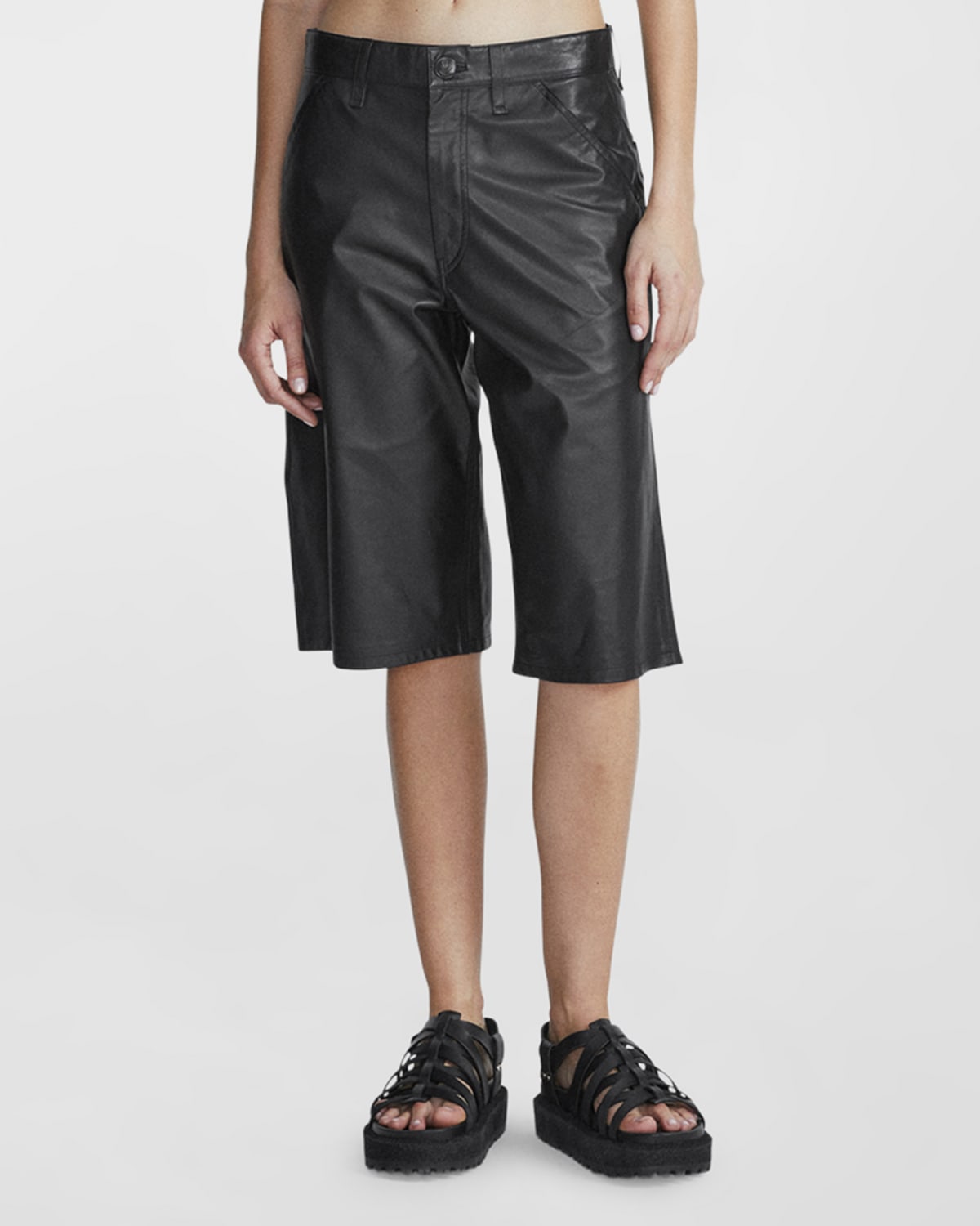 Rag & Bone Leather Knee-length Shorts In Black